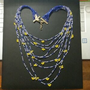 Vineyard Vines Blue Yellow White Multi Strand Cluster Bead Statement Necklace